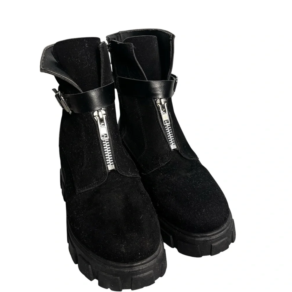 Olivia Miller Combat Boots Size 7.5 Black Zipper Closure with Buckle Side Zipper - Picture 1 of 10